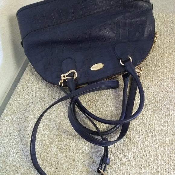 Coach Embossed Navy Blue Leather Bag - Picture 2 of 8